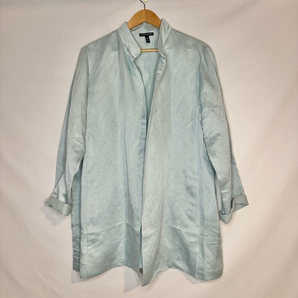 Eileen Fisher Stand Collar Organic Linen and Silk Kimono Jacket Cardigan Sz L - Picture 2 of 11